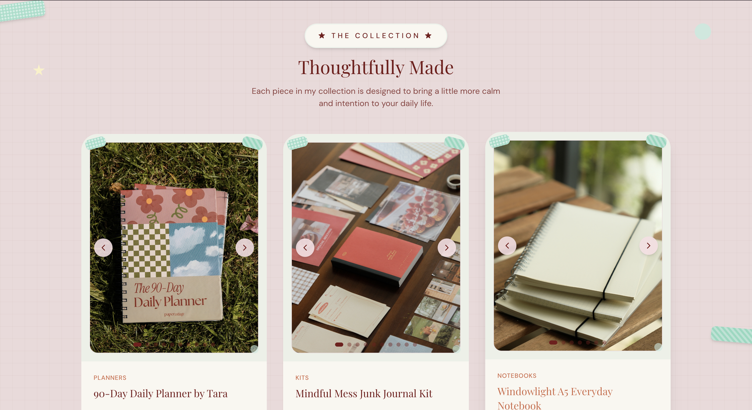 papercottage.site, the collection page